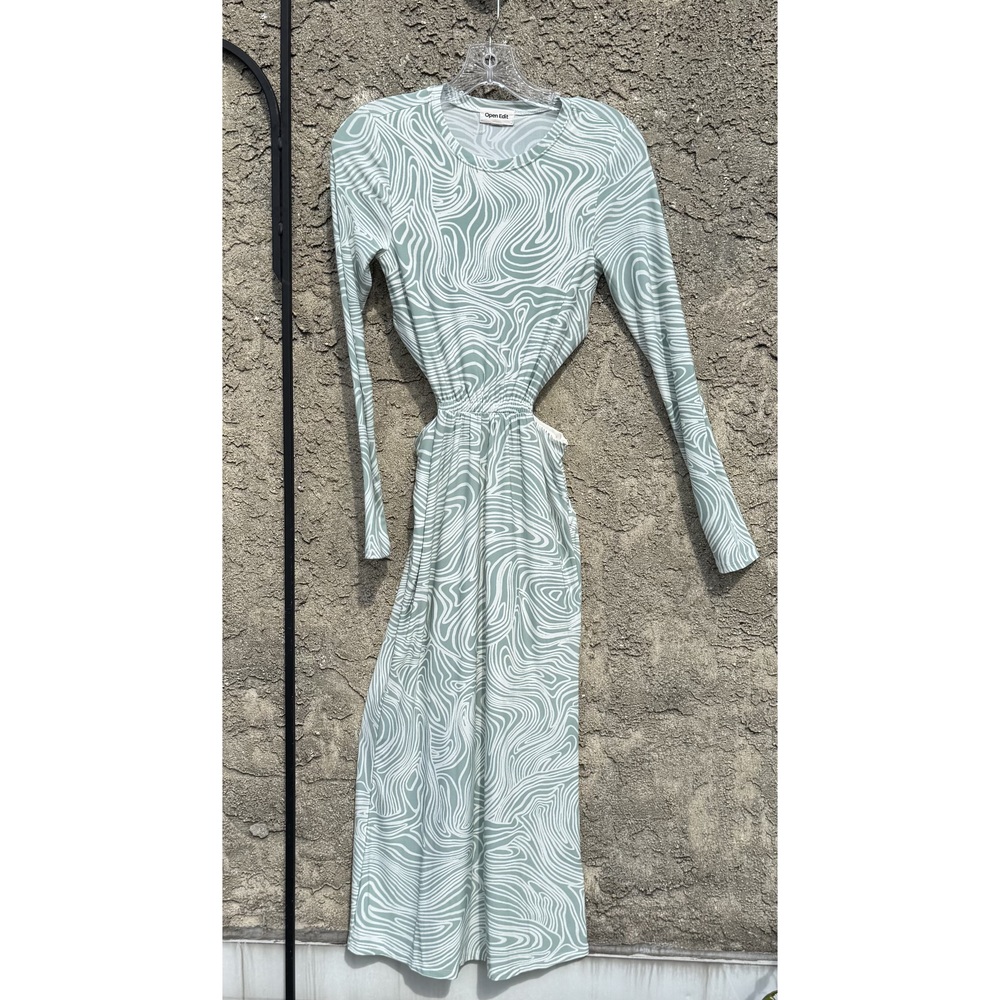 Open Edit Long Sleeve Side Cut Out Dress Seafoam green and White, Sz XXS - Picture 3 of 5